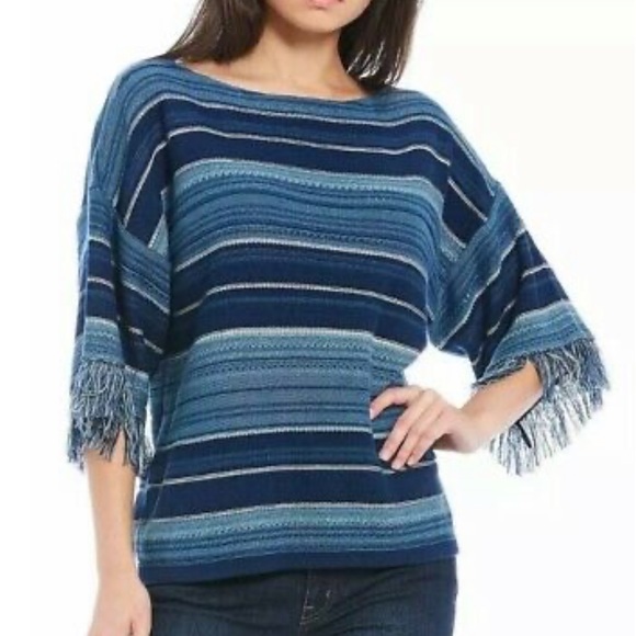 Ralph Lauren Striped Serape Fringed Short Sleeve Sweater - Picture 7 of 14